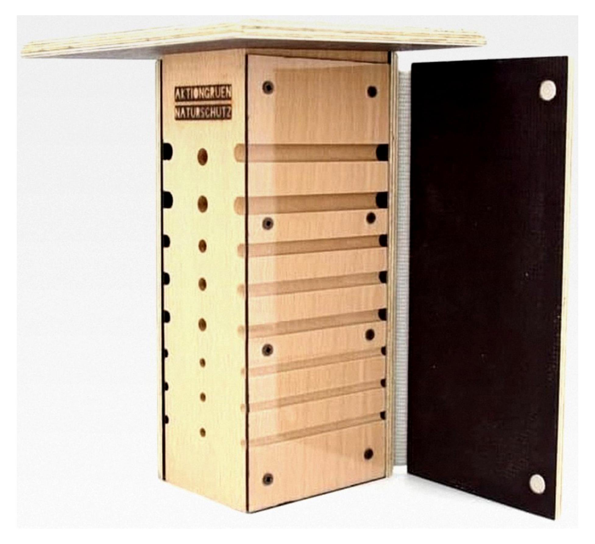 Markenlos Wildbienen-Beobachtungskästen aus Buchenholz – Insektenhotel mit 24 Bohrungen (16 zur Beobachtung), 10×11×25 cm