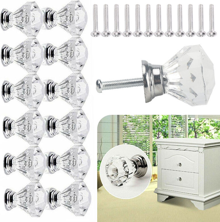 10x Kristall Glas Diamant Design Möbelgriff Möbelknopf Möbelknöpfe Möbelknauf NX 