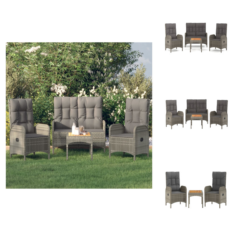 vidaXL 4-dielny záhradný jedálenský set s vankúšmi sivý polyratan - Záhradný nábytok sety