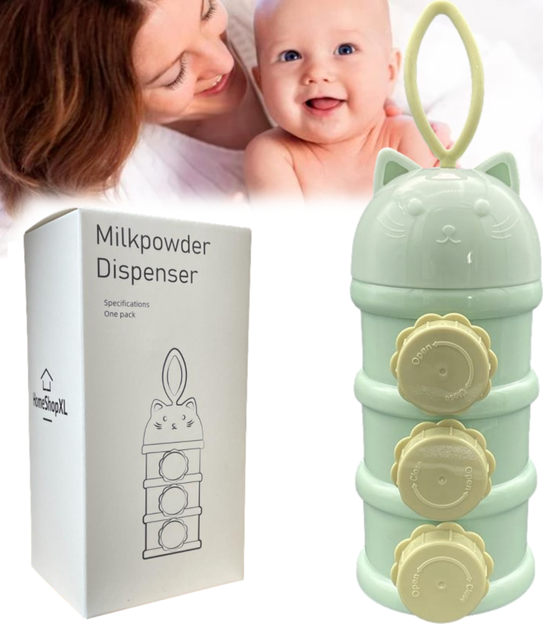 HomeShopXL Milchpulverspender Grün- Milchpulver-Dosierboxen Babynahrung - BPA-freie Milchpulver-Aufbewahrungsboxen