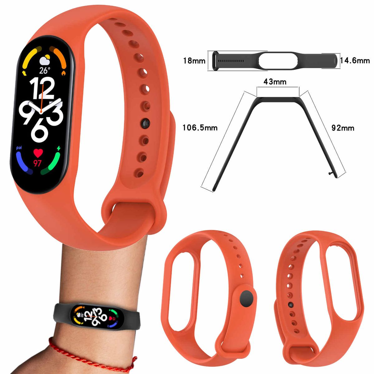 Pre Xiaomi Mi Band 7 / 7NFC / 6 / 6 NFC / 5 / 5 NFC / Amazfit Band 5 Plastový / silikónový náramok Hodinky Orange Náhradný náramok