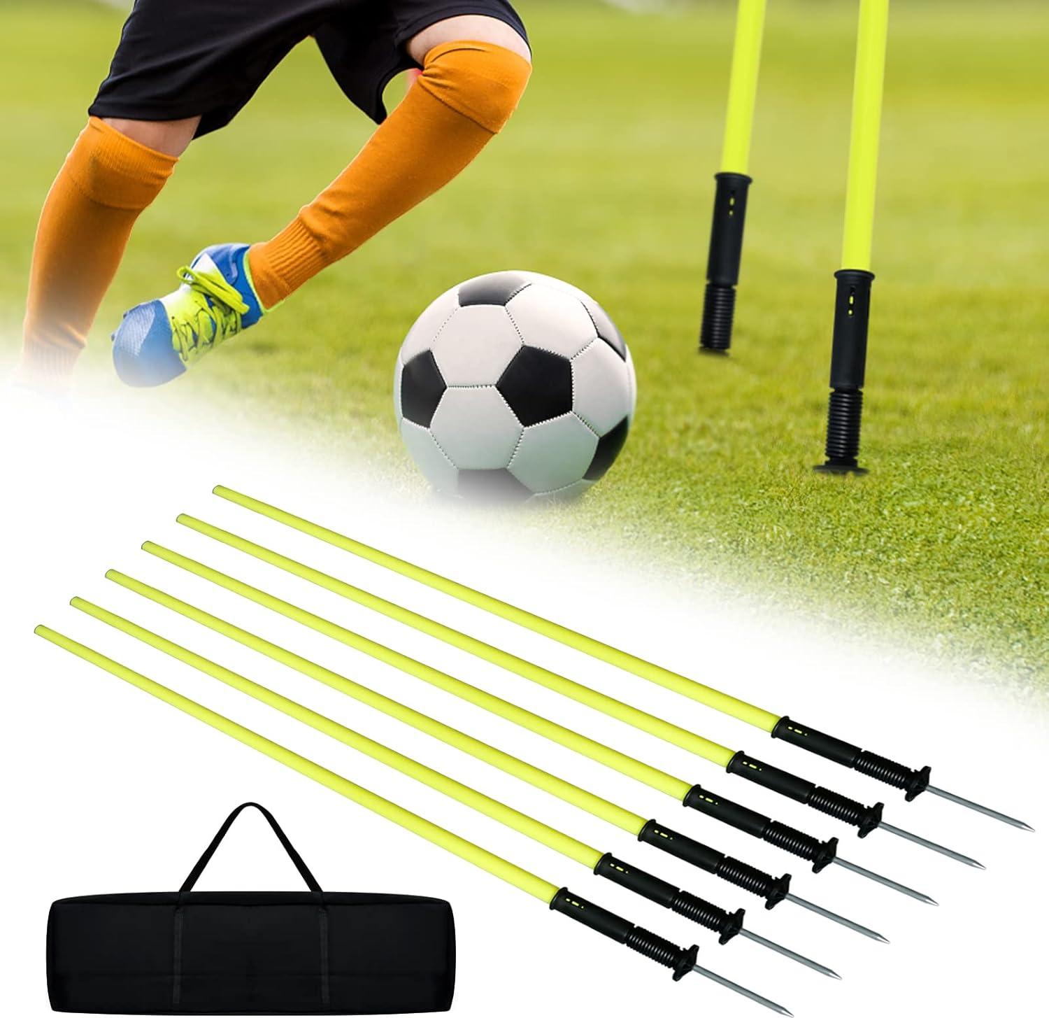 SUBTLETY Slalomstangen Fussball Trainingszubehör 6tlg Slalom Agility Stangen Set mit Stahlspitzen und Tragetasche, Federbelastete Traingsstangen für Fußball Training Fitness Sport