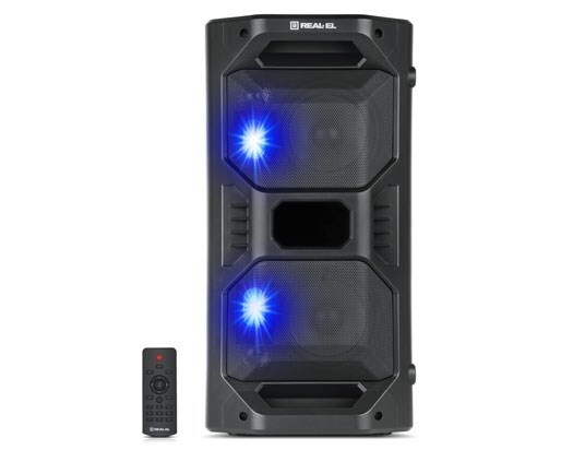 REAL-EL X-757 přenosný Bluetooth reproduktor s LED RGB podsvícením, 50 W, černý