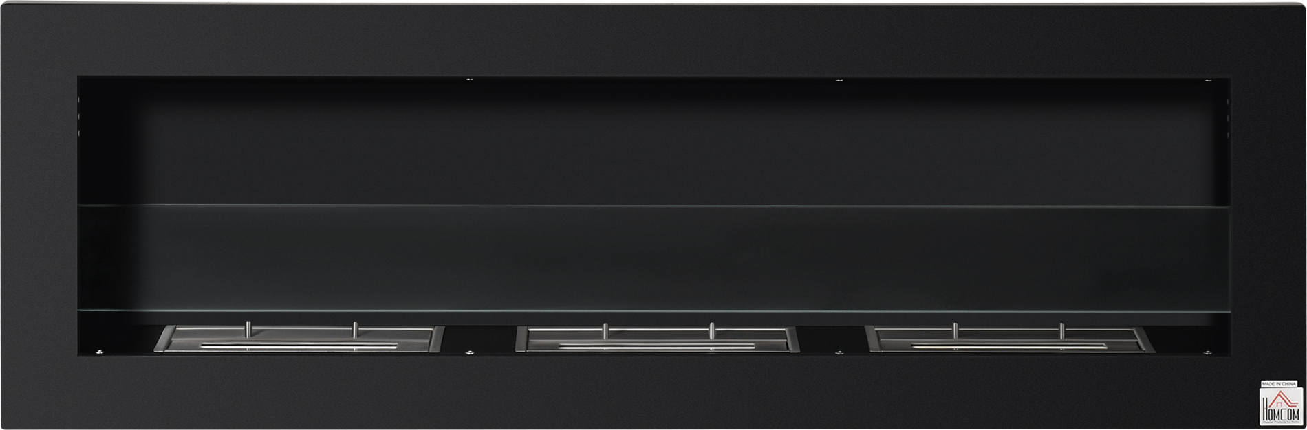 HOMCOM Etanolový krb etanolový horák 3 horáky 1L 3 hodiny horenia 2000W bez dymu nástenný oceľové tvrdené sklo čierne 120 x 15 x 40 cm