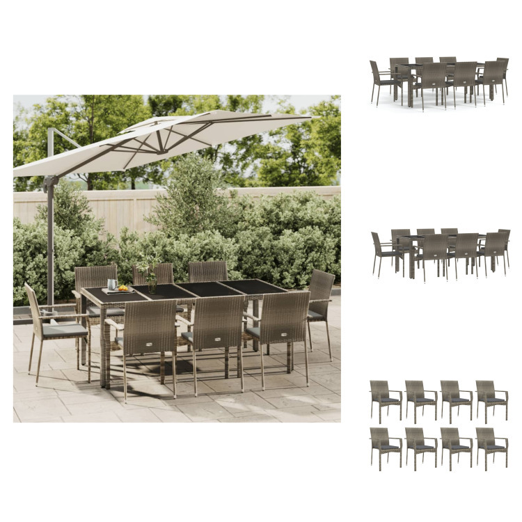 vidaXL 9-dielny záhradný jedálenský set s vankúšmi sivý polyratan - Záhradný nábytok sety