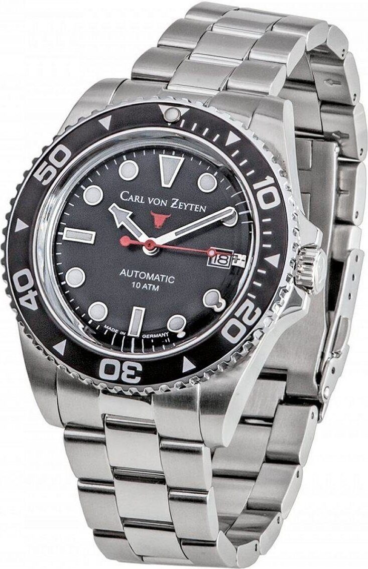 Carl von Zeyten Herren Armbanduhr NO. 30 45 mm Datum auf dem Zifferblatt Armband Edelstahl CVZ0030BKMB