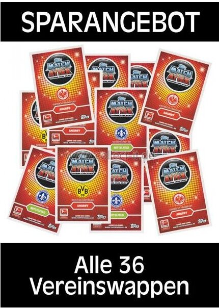 Topps Match Attax - 2016/17 - Alle 36 Vereinswappen - Deutsch