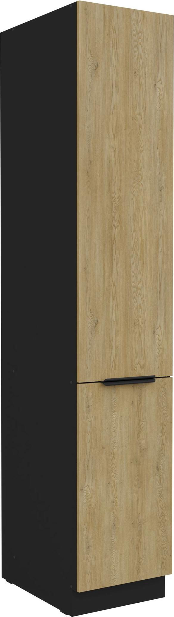 Küchenpreis-Bombe Küchen Hochschrank 40 cm CREMONA Eiche hell + Schwarz matt Küchenzeile Küchenblock Küche Einbauküche