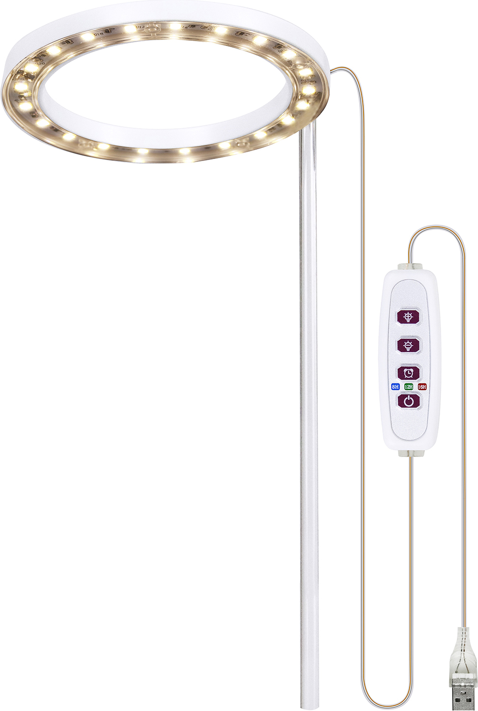LED Grow Lights Full Spectrum Plant Lamp s 20 LED diódami 8H/12H/16H Časovač 5 stmievateľných úrovní Nastaviteľná výška USB Angel Ring Lamp pre sukulenty