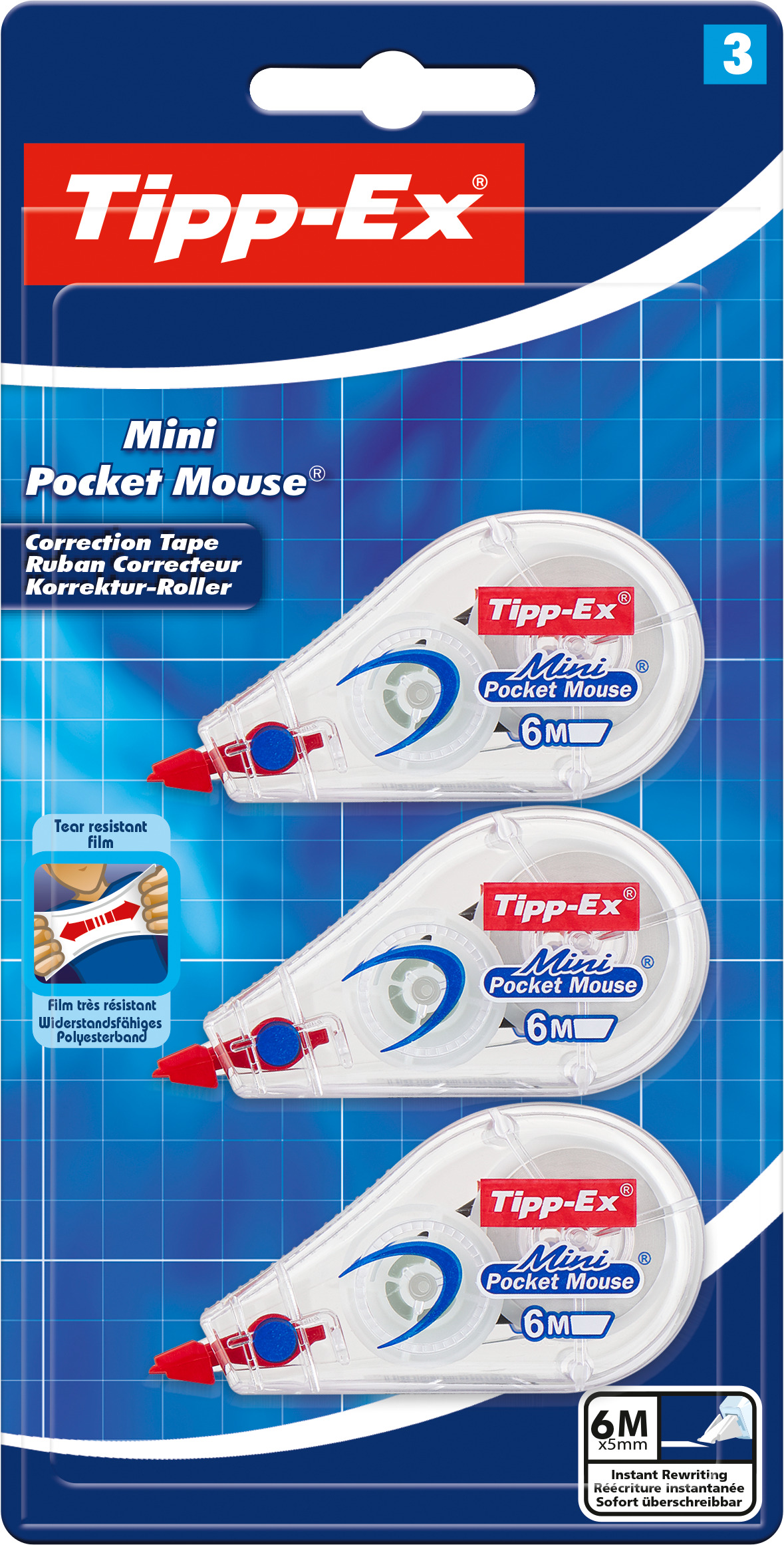 Blister de 3 mini pocket mouse rubans correcteurs - 6 m tipp-ex