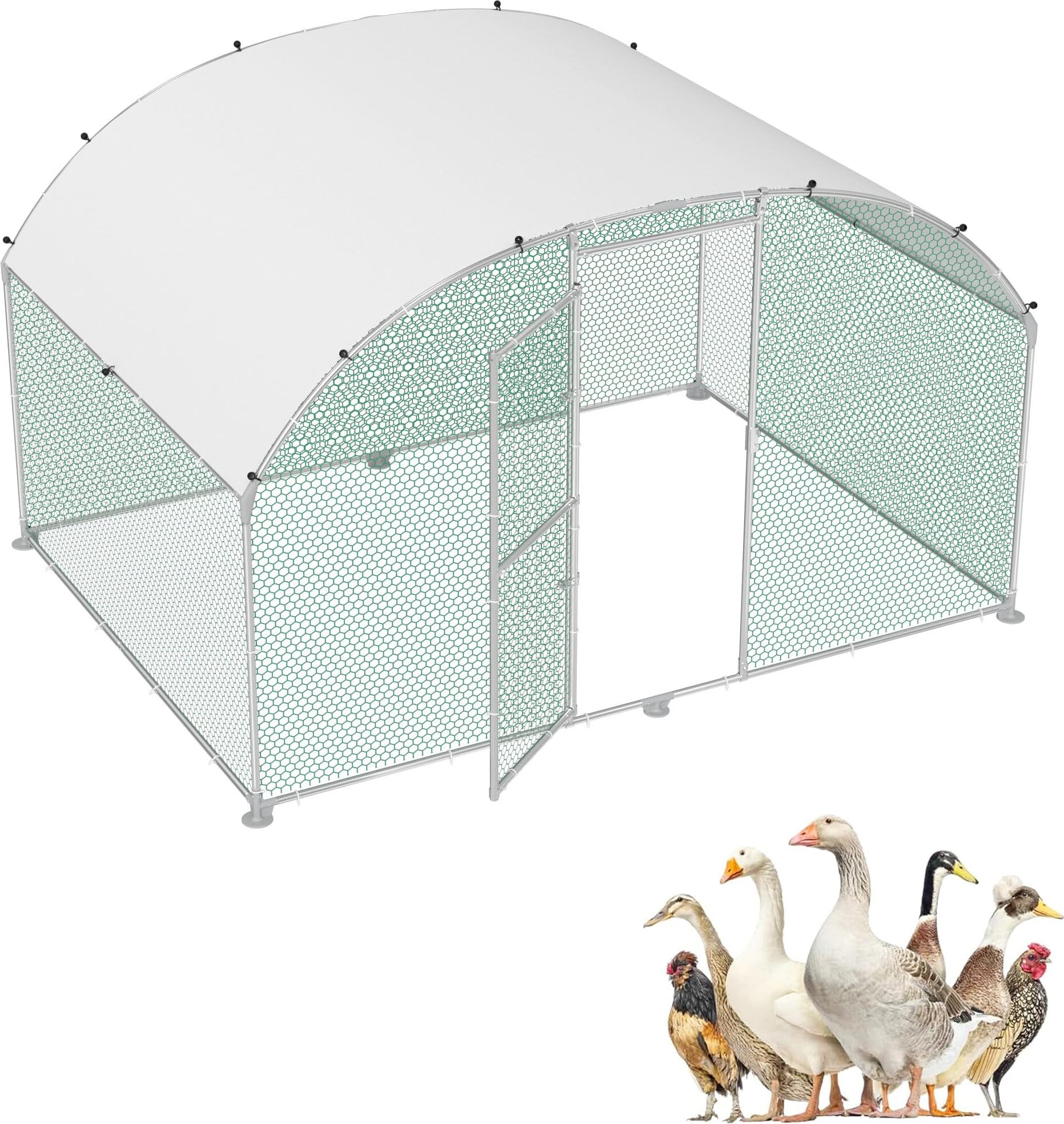 JOIEYOU 3x2x2m Metall Hühnerstall Gewölbedecke Hühnerkäfig mit 6m² Lauffläche & Tür & Riegel & PE Dach Freilaufgehege Geflügelställe Außengehege