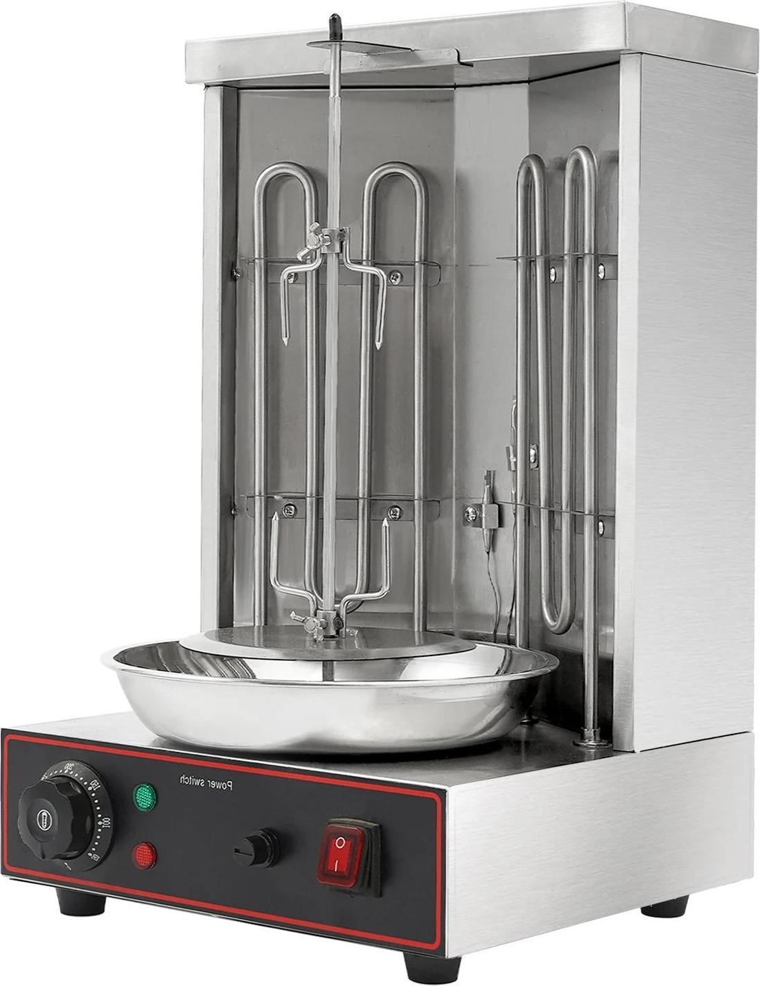 Gril na kebab/gyro - Elektrický vertikálny gril na kebab - 3000W - 2 horáky - 50-300°C - 220V - kapacita 10 kg - nerezová oceľ 201