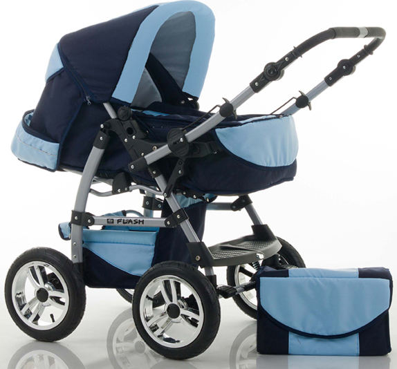 Kinderwagen-Set Flash 2 in 1 in Navy-Hellblau - 14 Teile - in 18 Farben erhältlich