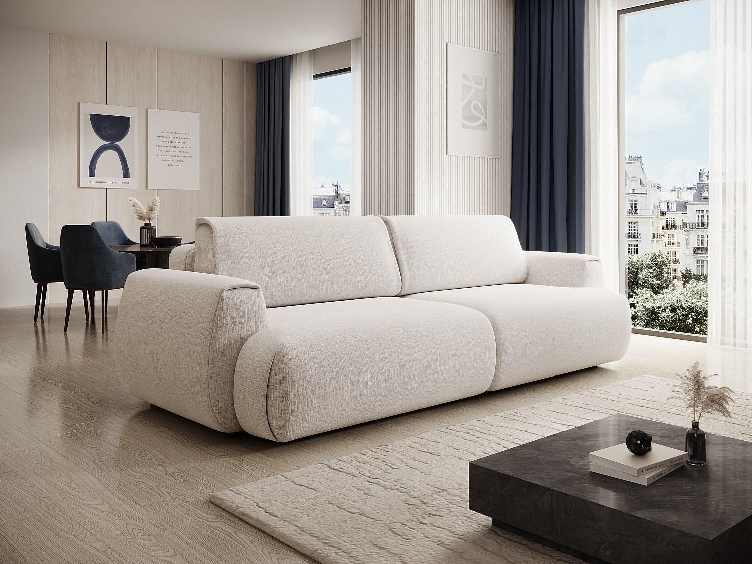 Vente-unique Schlafsofa 4-Sitzer - Chenille-Stoff - Elfenbeinweiß - MONELIA