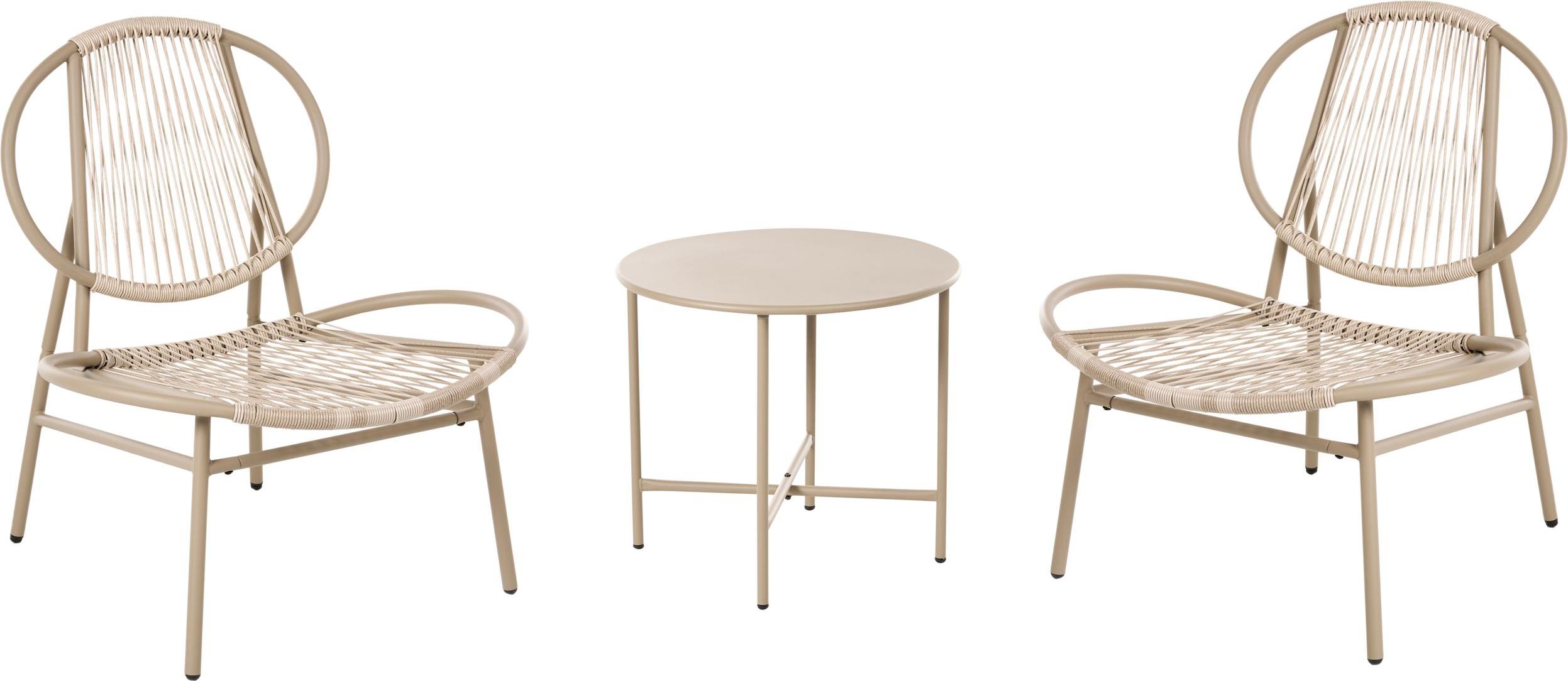 BELIANI sada balkónového nábytku béžový technorattan 2 stoličky pozinkovaná oceľ kovový okrúhly stôl moderný balkónový terasový nábytok