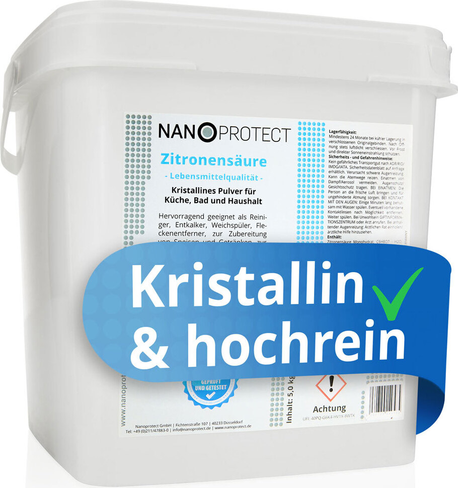 Nanoprotect Zitronensäure | 5 kg | Kristallines Pulver in Lebensmittelqualität E330 | Citronensäure Zitrone-5