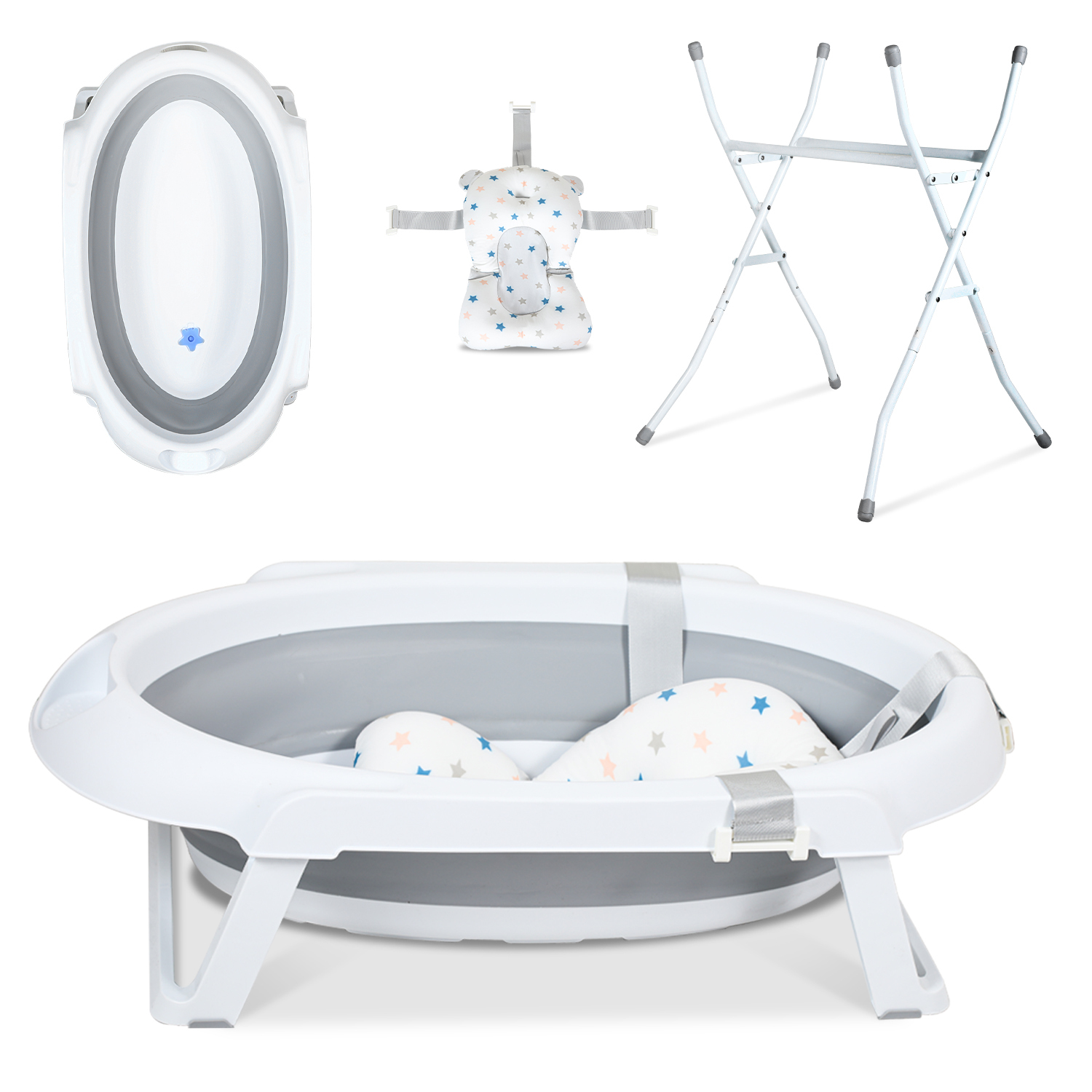 Yakimz Baby Badewanne Faltbare Babywanne mit Ständer und Abfluss, Kinderbadewanne aus Silikon RL-BB9666-1-CTa