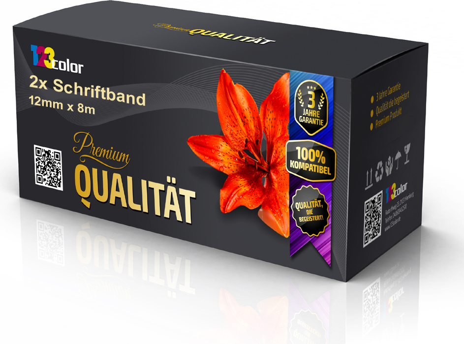 123Color 2x Schriftbänder kompatibel kompatibel mit Brother Ptouch TZE-231 P-Touch 1250 LB 1250 S 1250 VP 1250 VPS 1260 VP 1280 1280 CB 1280 DT 1280 VP 12mm x 8 m black / Weiß AMP-T231A123-80