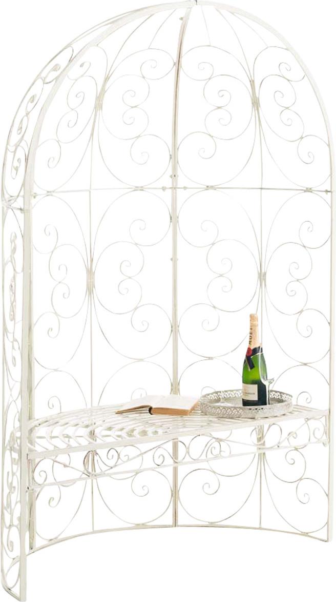 Halbpavillon mit Sitzbank BOSTON - Metall Antik-creme 120x58x178 cm | Gartenbank Mit Lehne Rankhilfe Etallbank Mit Überdach Image