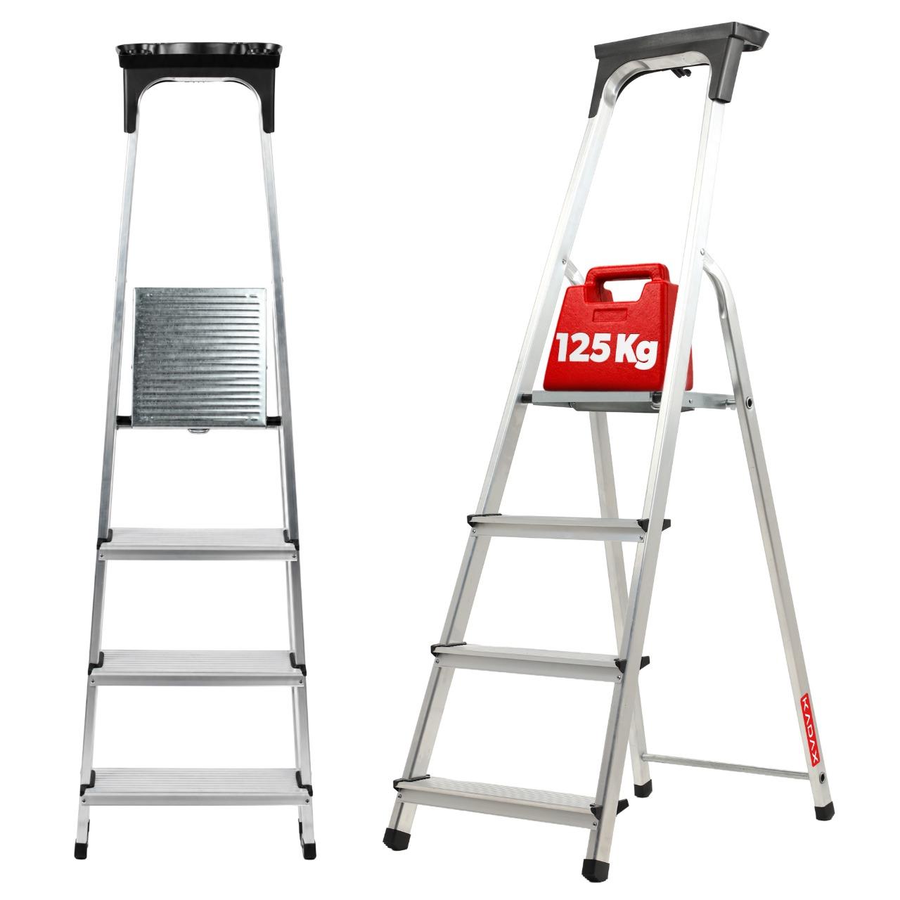 KADAX Alu-Leiter, Stehleiter "Vulvik" bis 125 kg, Treppenleiter, Alu-Sicherheitsleiter, 4 Stufen K4432