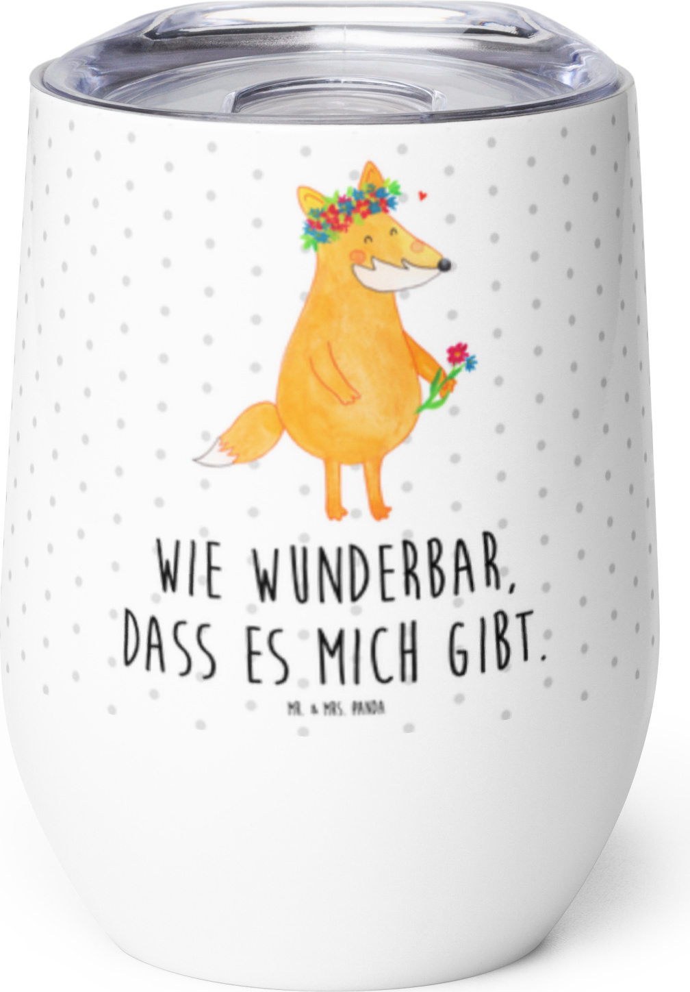 Mr. & Mrs. Panda Thermo Becher Fuchs Blumen - Weiß - Geschenk, kaffee tasse, Isolierbecher, Boho, Blumenkranz, Liebe, thermosbecher, Thermobecher, glühweinbecher PD-1247658-STANDARD