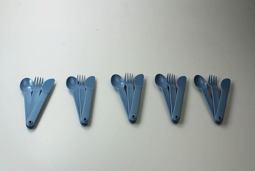 TUPPERWARE To Go Picknick Besteck SET (5) blau Messer + Gabel + Löffel