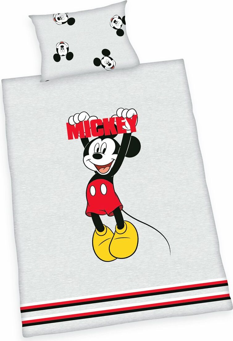 Herding Kinder Renforce Baby Bettwäsche 2 tlg. 100x135cm Disney Mickey Mouse Grau Schwarz Rot Reißverschluss 24784 17.063 560