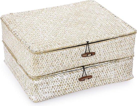 OEM Zwei Rattan-Übernahme-Kästchen mit Deckel - Übernahme-Box für Wand - Büro Küche Garten - 32 x 28 x 7 cm weißes Rattan-Kästchen 2026