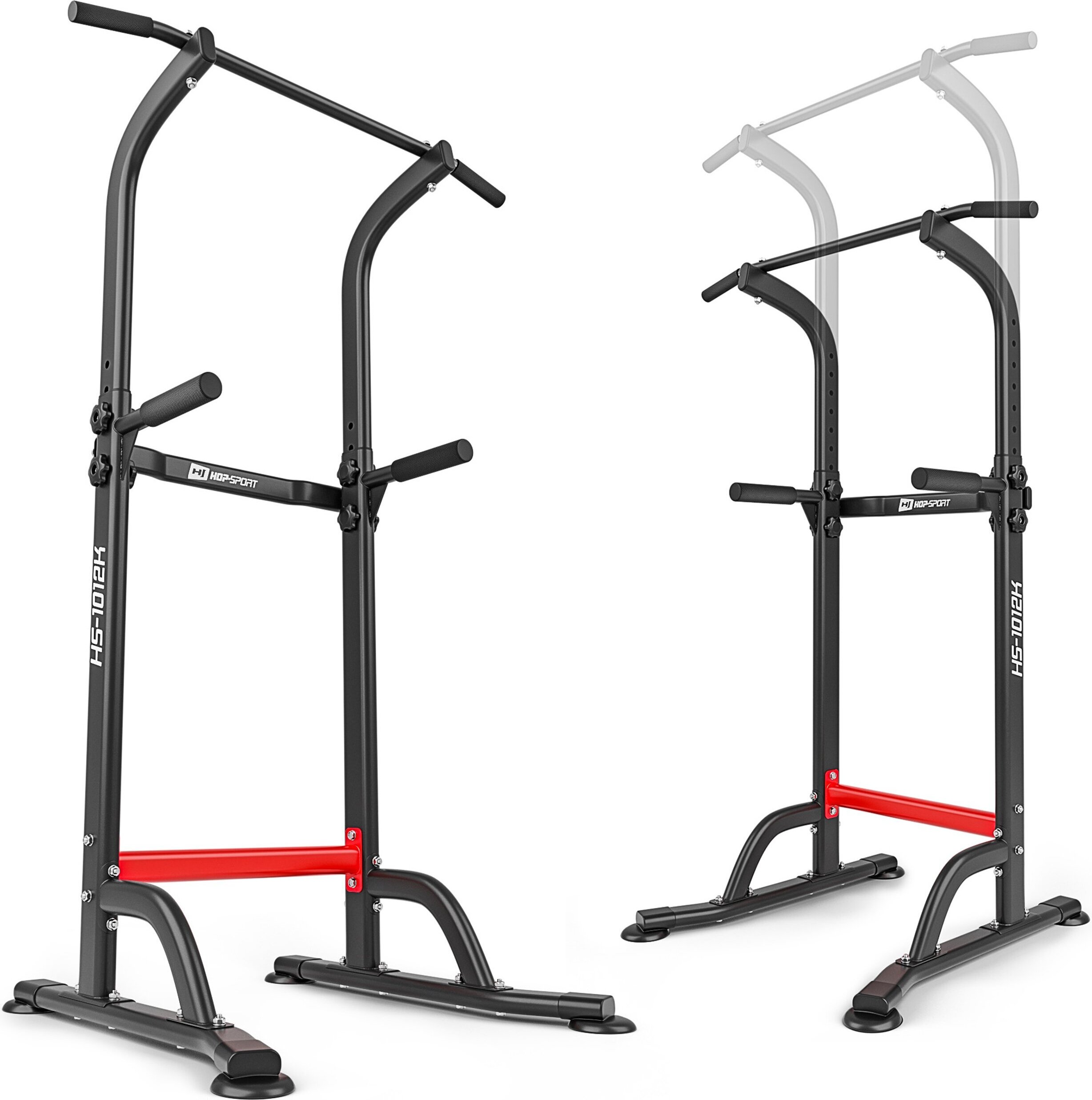 Ultrasport Power Tower Fortgeschritten, Fitness-Station, kompaktes multifunktionales gerät, heimgym, dip-Station mit klimmzugstange, liegestützgriffe, höhenverstellbar, sitzen-up Trainer, Schwarz-Rot Ultrasport Power Tower Fortgeschritten, Fitness-Station, kompaktes multifunktionales gerät, heimgym, dip-Station mit klimmzugstange, liegestützgriffe, höhenverstellbar, sitzen-up Trainer, Schwarz-Rot