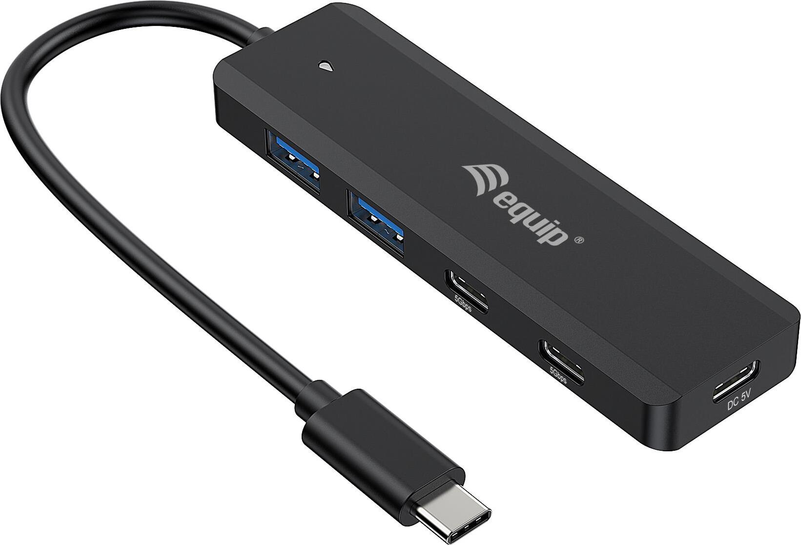Equip USB-C 4-portový rozbočovač USB 3.2 Gen 1 - USB-C x 2 - USB-A x 2 - USB 3.2 Gen 1 (3.1 Gen 1) Type-C - USB 3.2 Gen 1 (3.1 Gen 1) Type-A - USB 3.2 Gen 1 (3.1 Gen 1) Type-C - 5000 Mb/s - čierny - Čína - USB
