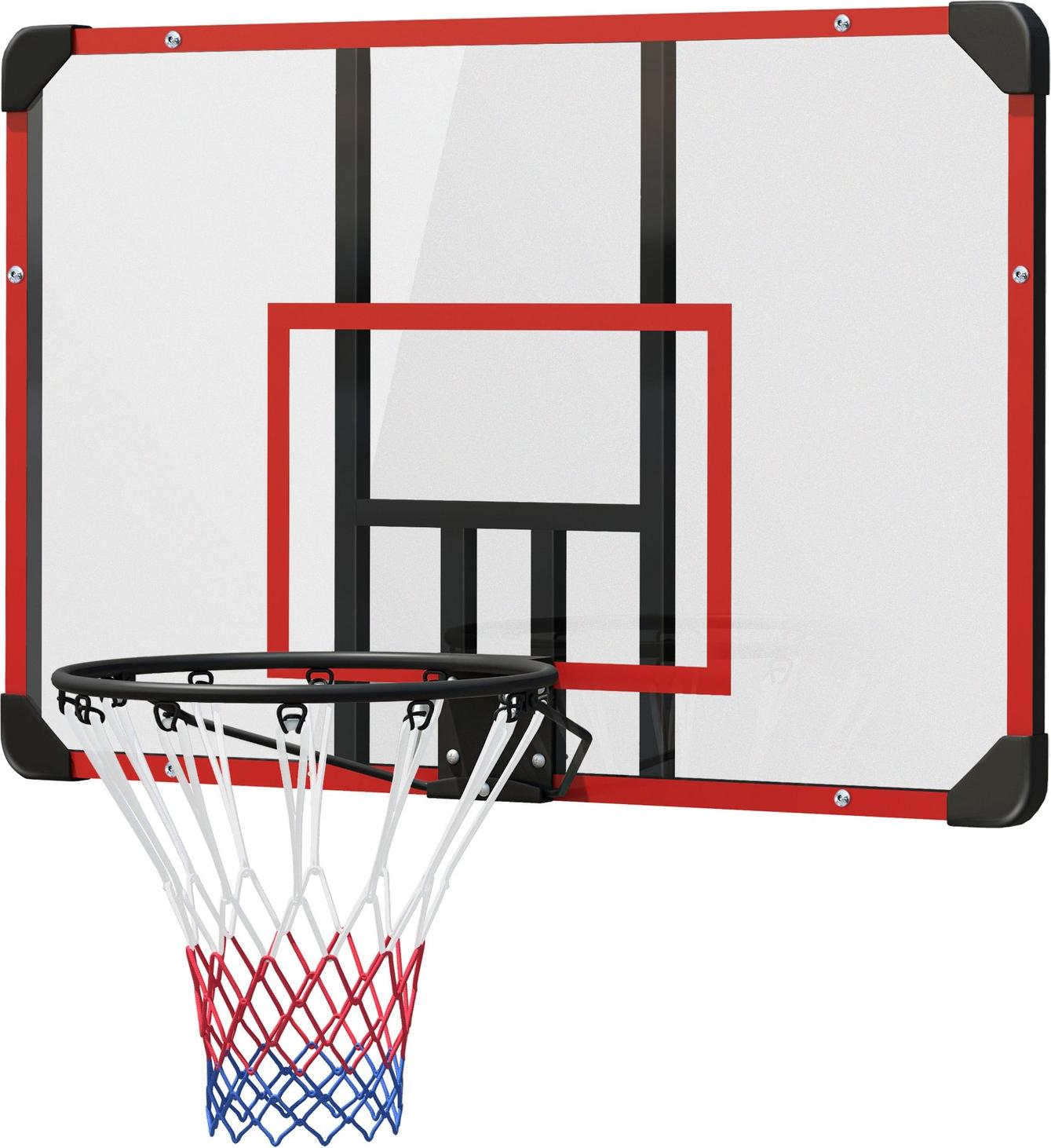 JTI GmbH Basketballkorb, Basketballbrett mit Korb, Basketballnetz mit Basketballboard, Wandmontage, für Outdoor, Stahl, 113 x 61 x 73 cm, Rot
