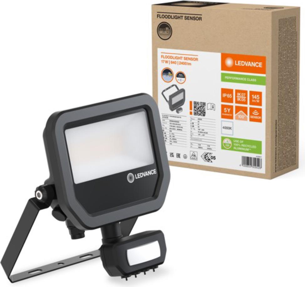 LED reflektor so senzorom FLOODLIGHT SENSOR 20 17W 2K4LM 840 PS SY100 BK LEDVANCE
