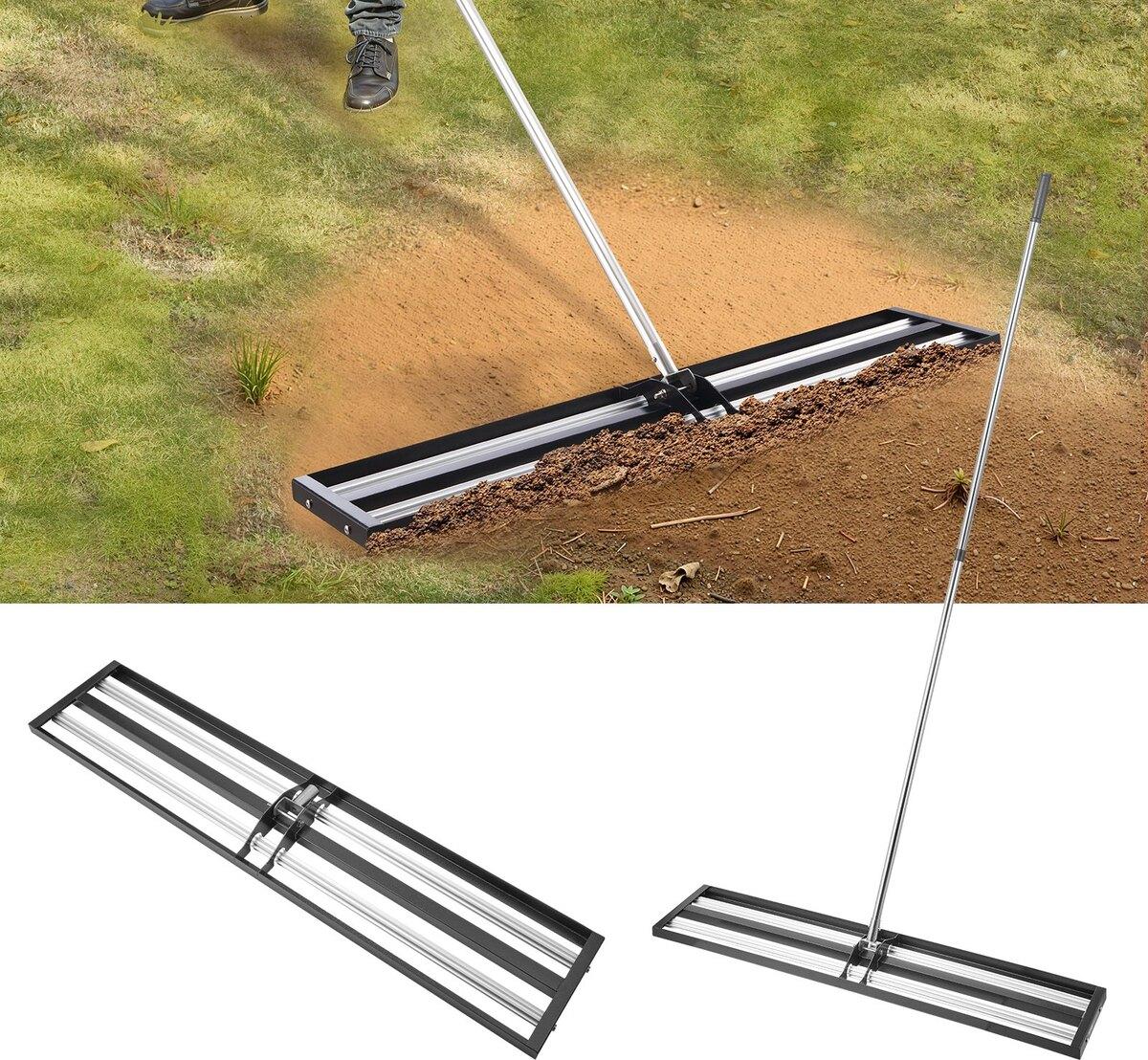 VEVOR 48 x 10 Zoll Rasenausgleichsrechen mit 83,9 Zoll verstellbarem Griff für Garten und Hof
