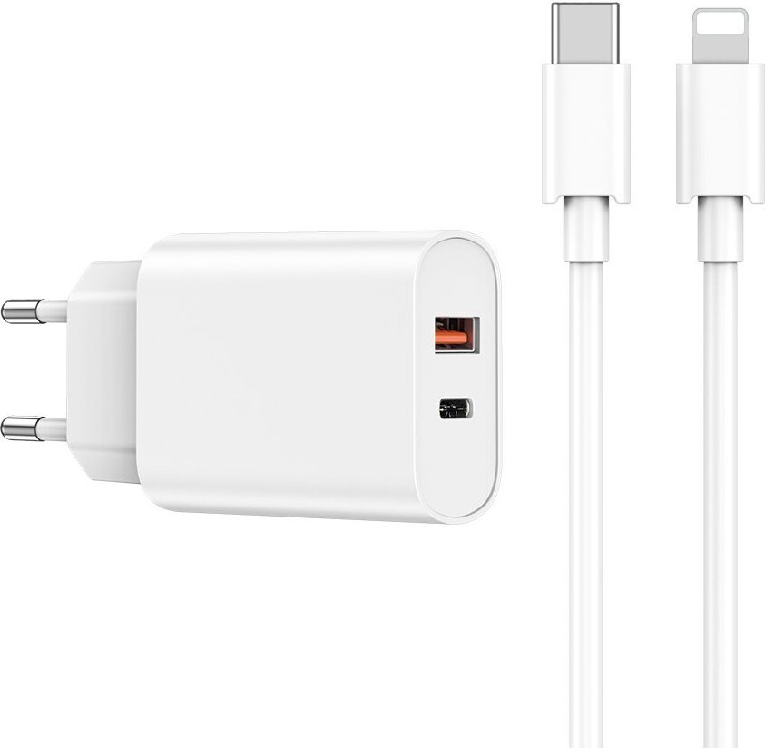 WIWU Sieťová nabíjačka Wi-U002 PD + QC 20W 1x USB 1x USB-C + kábel USB-C - kompatibilný s iPhone White