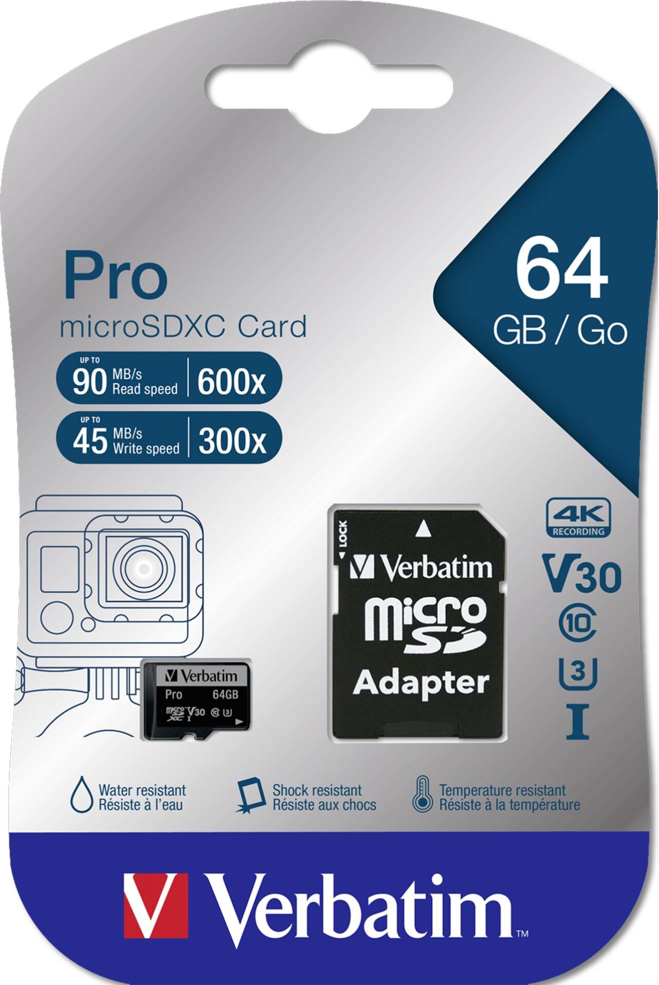 Verbatim 64GB Pro U3 microSDXC 64GB MicroSDXC UHS Class 10 Speicherkarte - Micro SDXC - 64 GB 47042