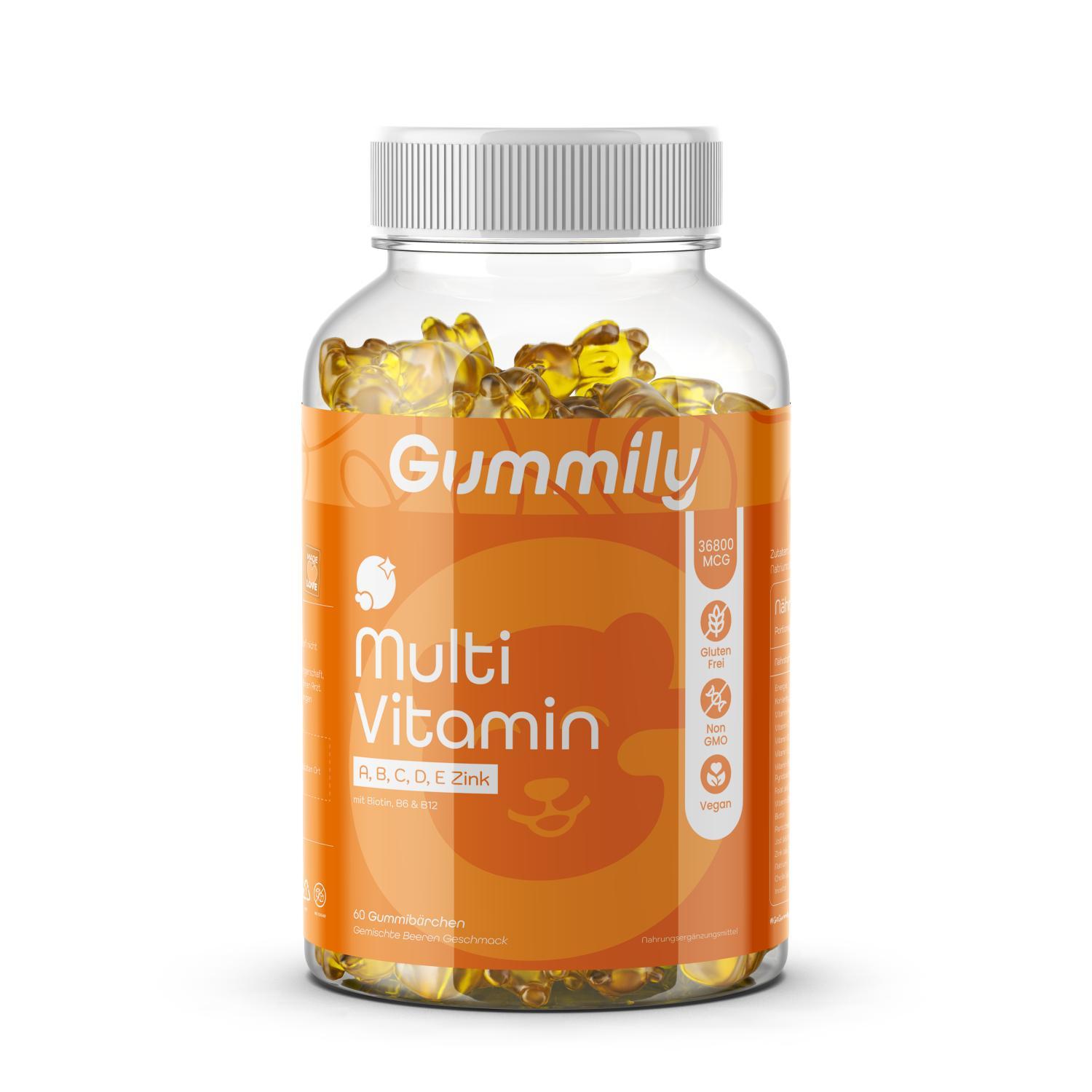 Natur Commerz GmbH Gummily® Vegan Multi-Vitamin Gummibärchen - Zink - Biotin - B6 - B12 - Zuckerfrei - 60 Stück - Non GMO