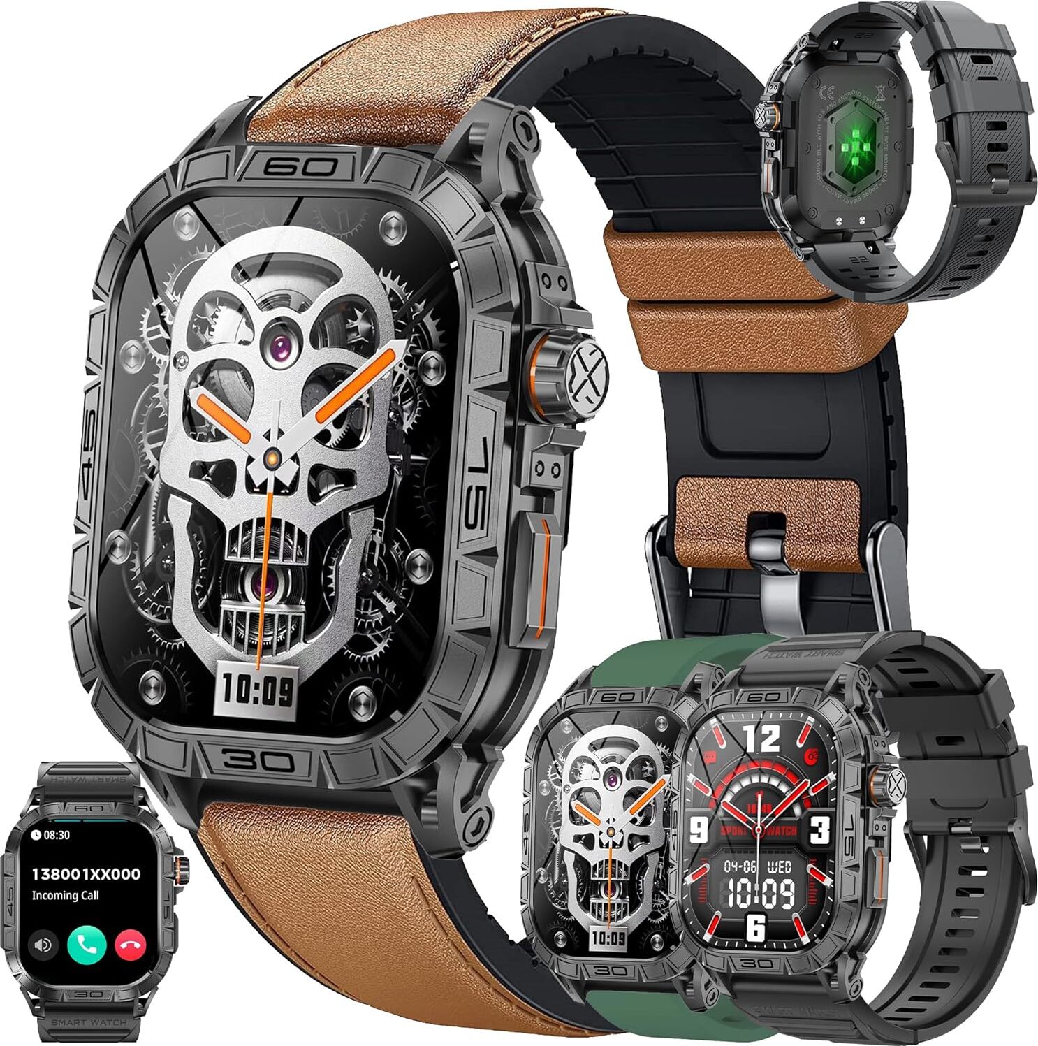 Smartwatch muži s funkciou telefónu, 1,96" AMOLED s Bluetooth hovory 5ATM Vodotesné Fitness hodinky s monitorom srdcového tepu Monitor spánku Android IOS