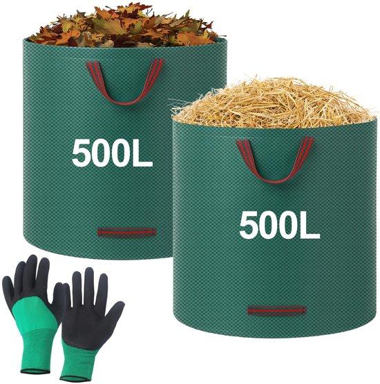 Unyqoos® 500 Liter wiederverwendbarer Gartenabfallsack aus PP, faltbar mit 4 Tragegriffen – robuster Laub- & Grünabfallsack, inkl. Paar Handschuhe
