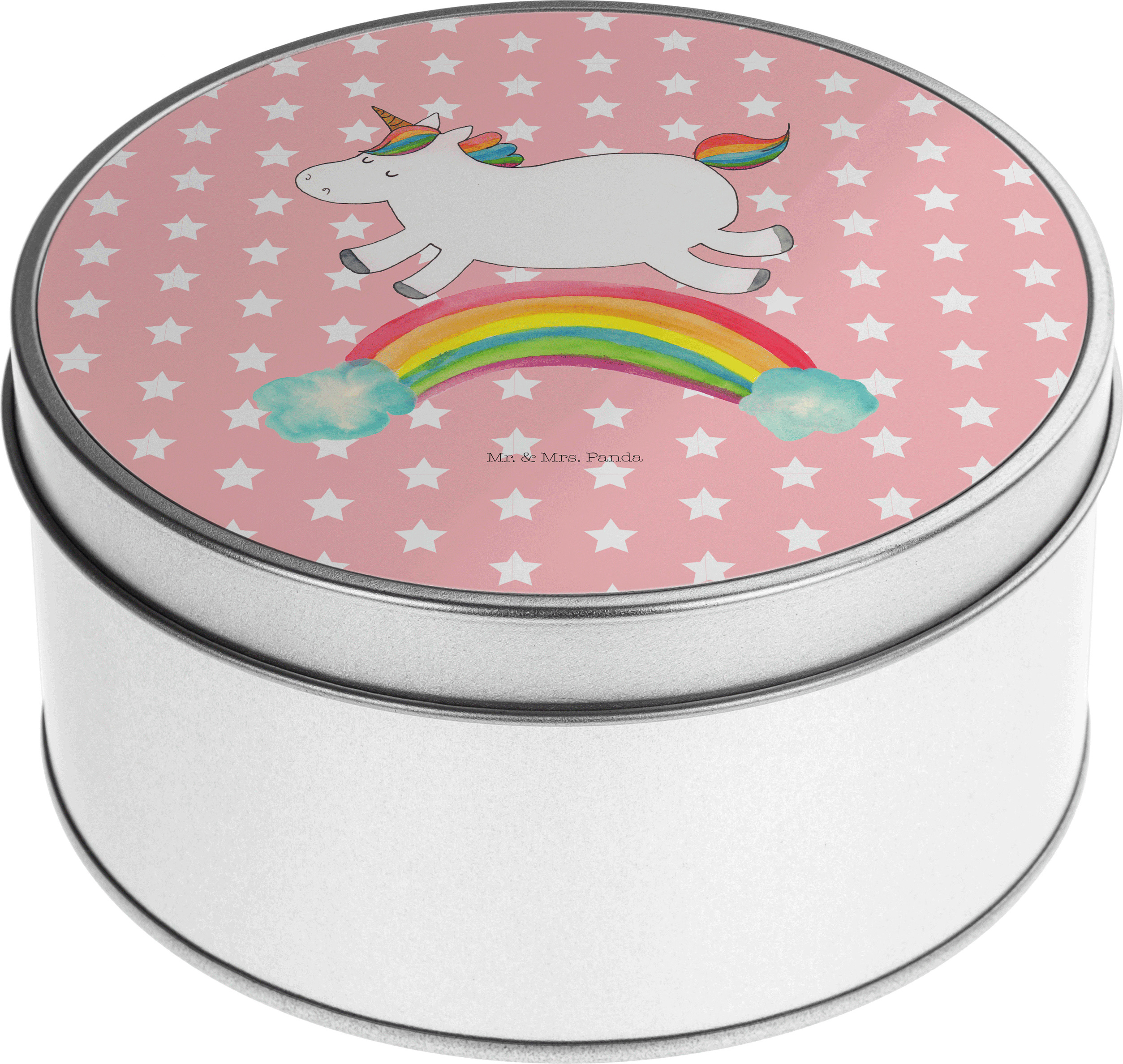Mr. & Mrs. Panda Teedose Einhorn Regenbogen - Rot Pastell - Geschenk, Vorratsdosen, Einhornpower, schmuckdosen, Dose, Glitzer, keksdosen, Metalldose, Unicorn, Blechdose PD-938406-STANDARD