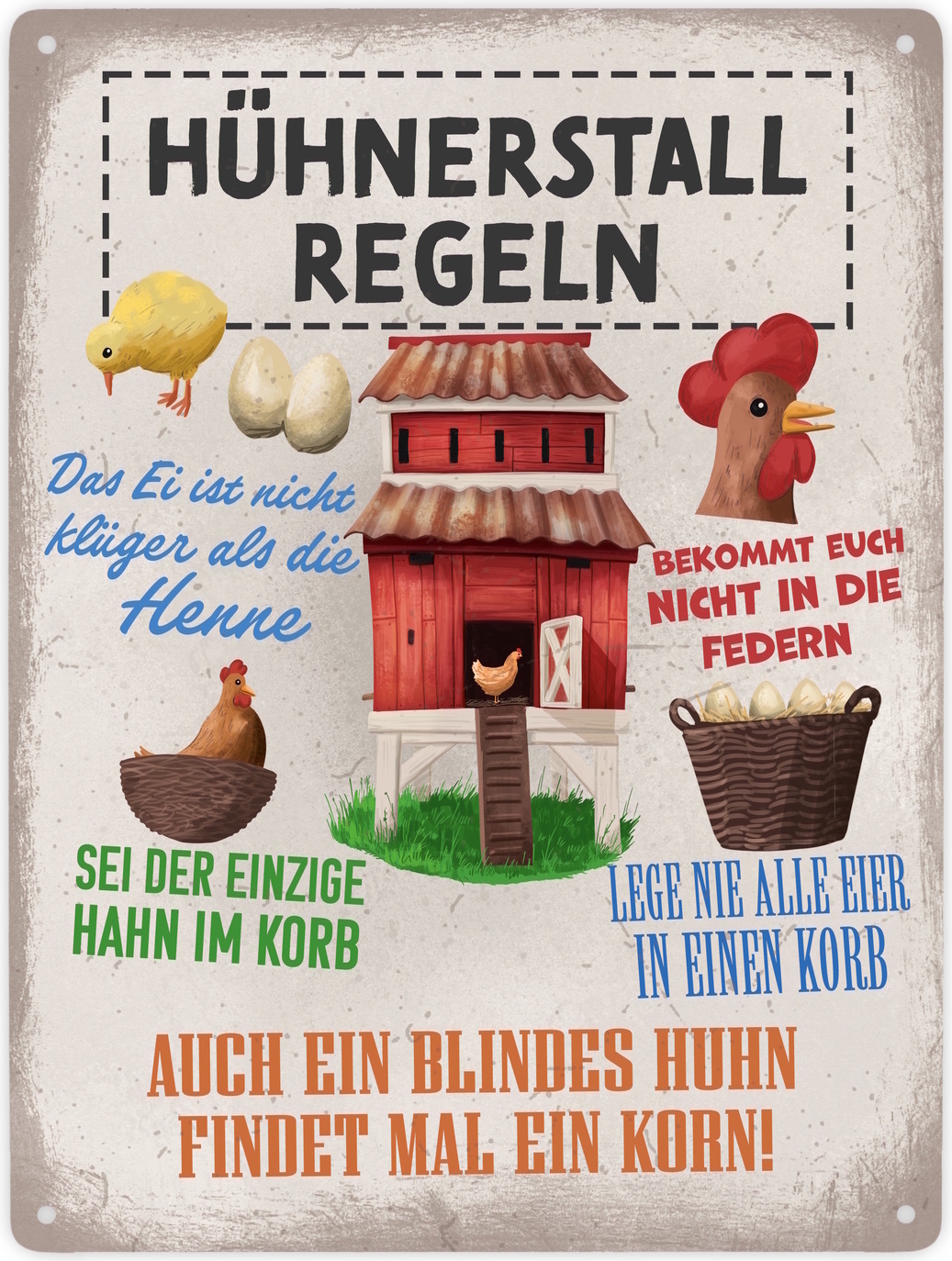 speecheese Hühnerstall Regeln Metallschild XXL in 28x38 cm für Hühnerhalter