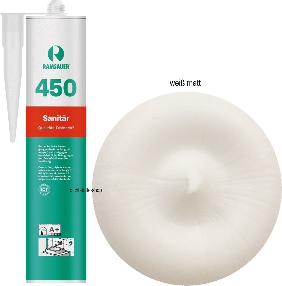 Ramsauer GmbH&Co.KG Ramsauer 450 Sanitär Silicon Fugen Dichtstoff 310ml Kartusche weiß MATT