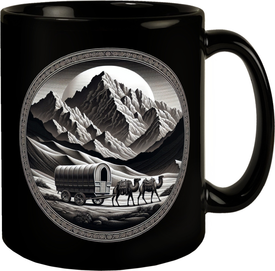 speecheese Planwagen mit zwei Kamelen Tasse schwarz in Schwarz