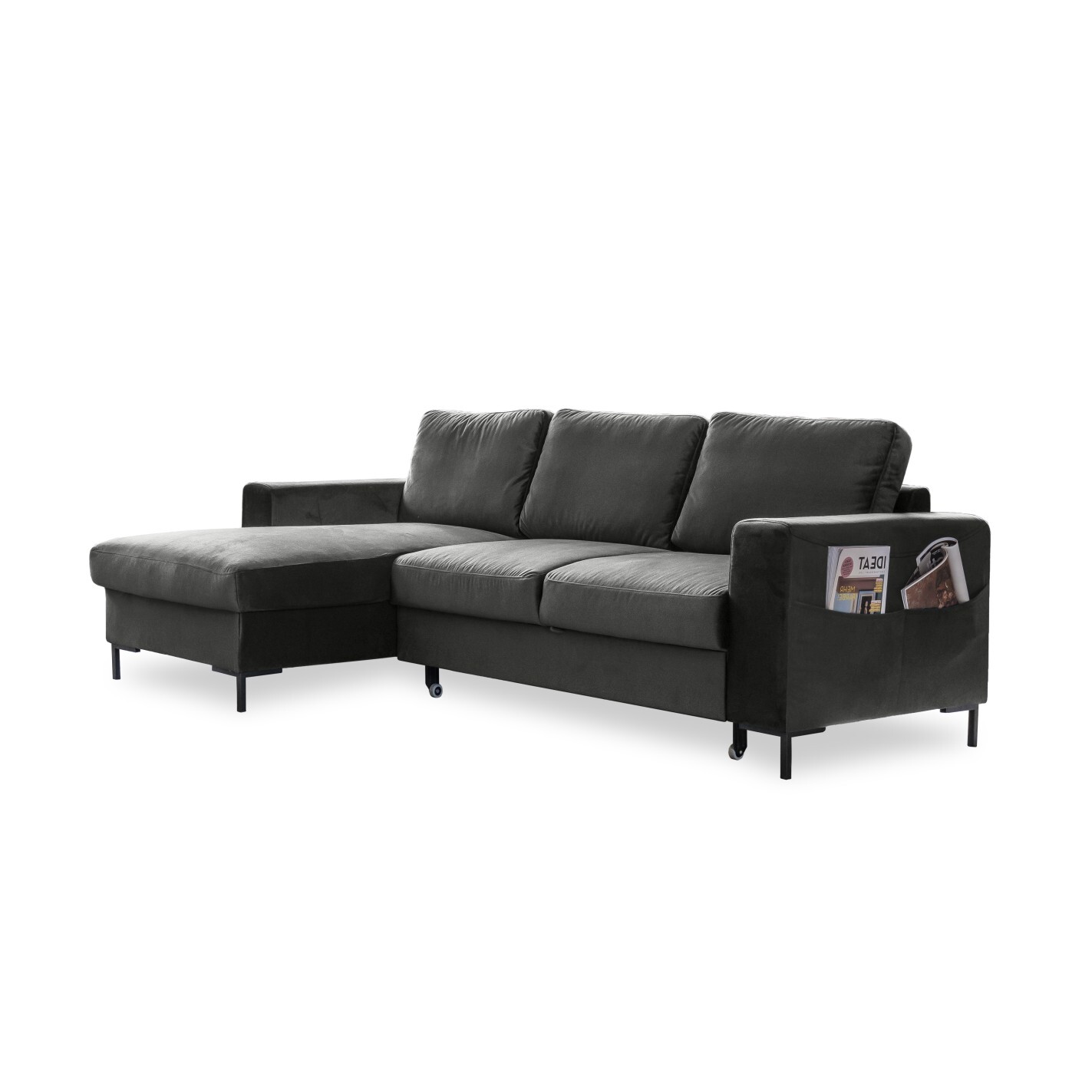 Ecksofa Lofty Lilly mit Bettfunktion Velours KRO-34 Dunkelgrau Ausrichtung Links