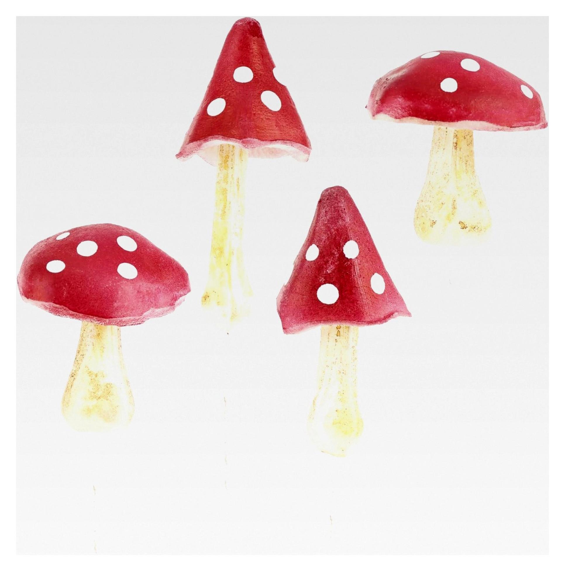 Markenlos 4X Fliegenpilz - künstliche Pilze zum Einstecken in Kränze und Gestecke - Herbstdekoration - Kunst-Pilze