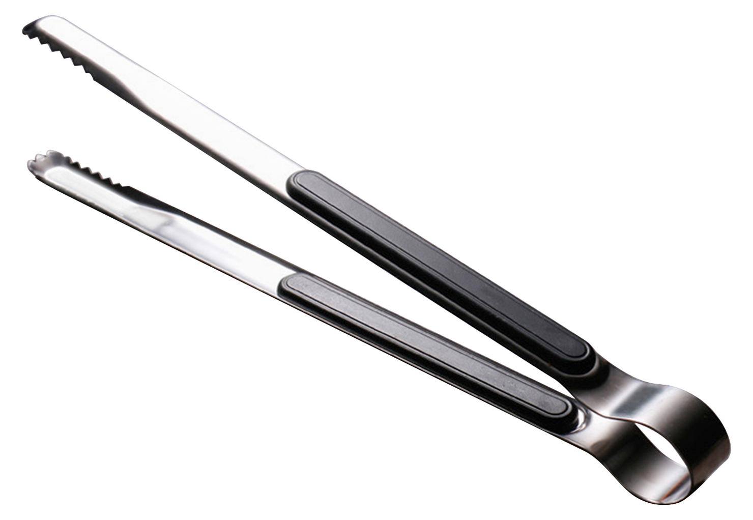 Gistuch Küchen-Kochzange aus Edelstahl, leicht zu reinigende Zähne, Steak-Clip für Grillgerichte, 25,5 cm, Schwarz