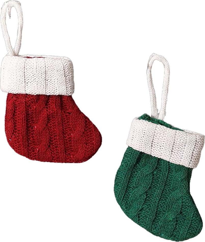 zeitgeist-geschenke gmbh 2x Gestrickte Mini-Weihnachtsstrümpfe - Handgemachte Baumdekoration für gemütliche Weihnachtsstimmung