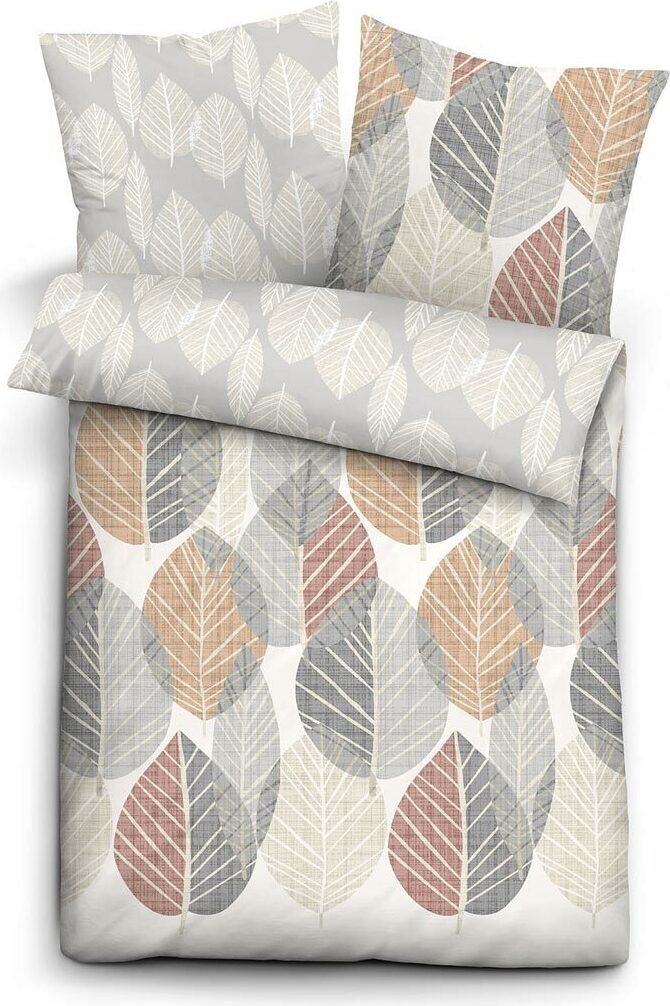 Biberna Komfort Feinbiber Bettwäsche Blätter natur 135x200 cm + 80x80 cm 4168-555-001