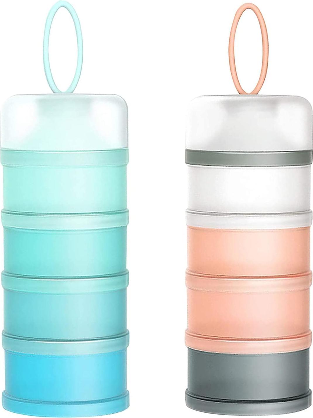 Markenlos 4-lagiger Milchpulverdispenser, Milchpulver-Portioneerder für Säuglingsnahrung, tragbarer Milchpulver-Portioneerder, Milchpulverbox, Milchpulverdispenser (2 Stück, BPA-frei) (D)