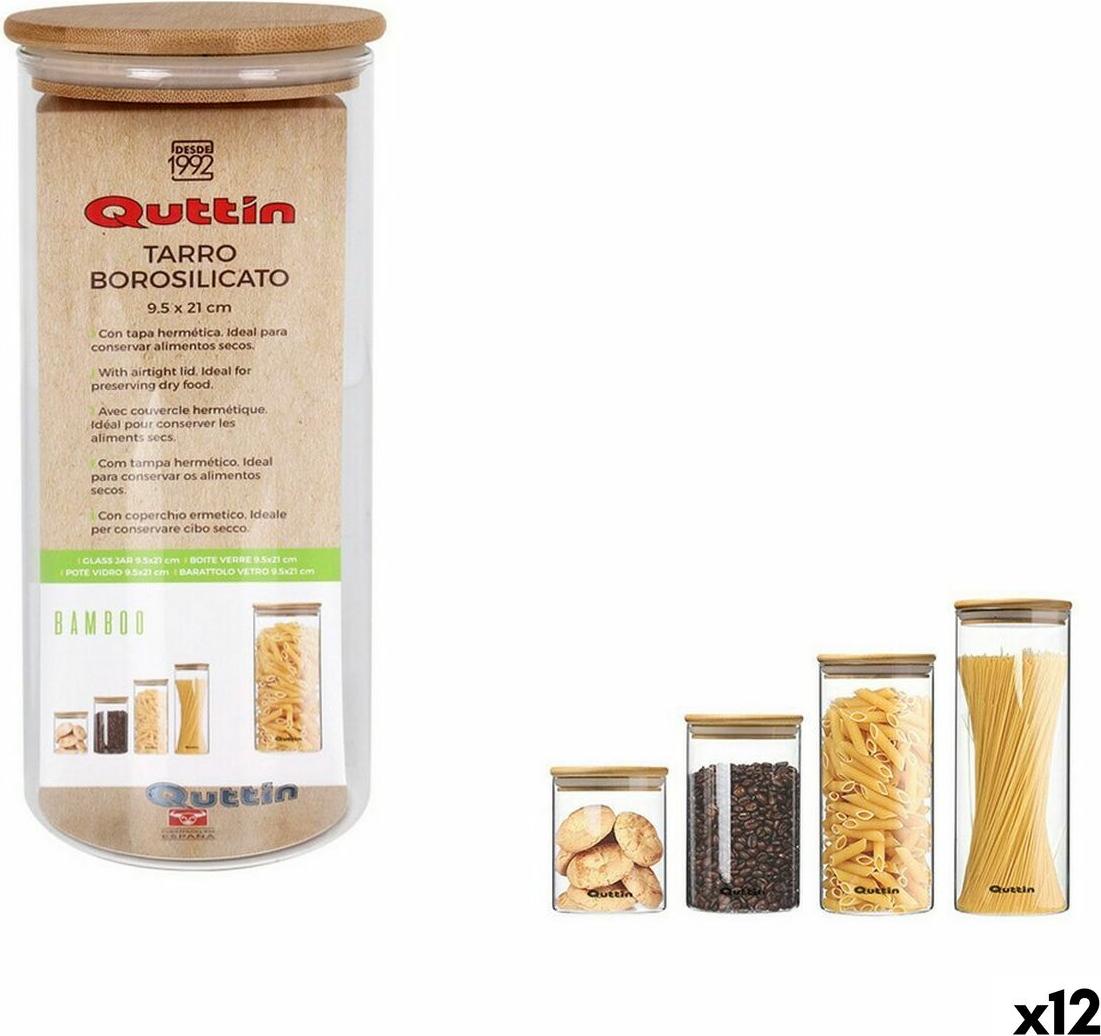 Topf Quttin Bamboo Borosilikatglas Silikon 1,25 L 10,2 x 22,8 cm (12 Stück) (9,5 x 21 cm)