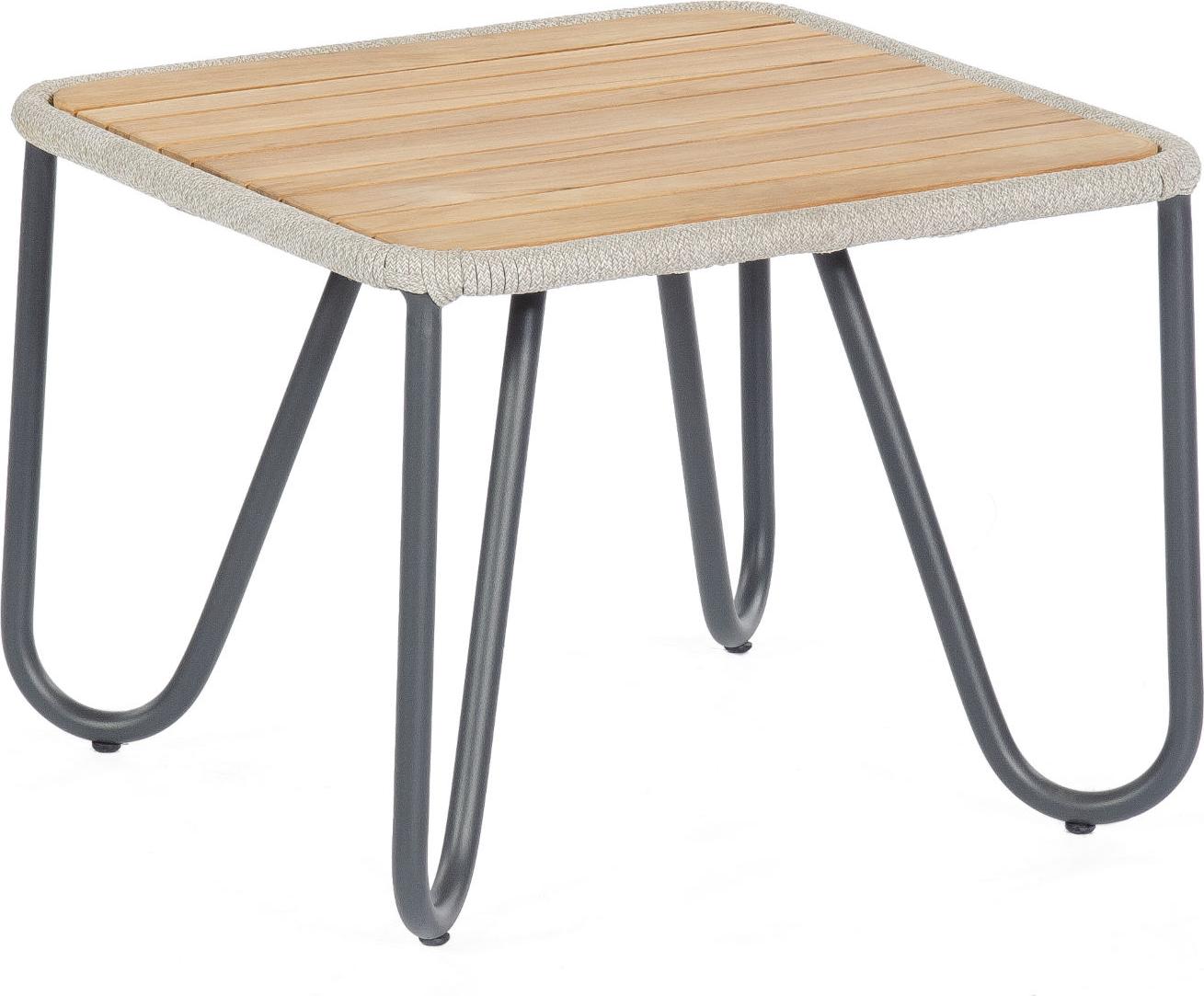 Sonnenpartner Charité Loungetisch silbergrau 60x60 cm Alu/Teakholz/Polyrope Image